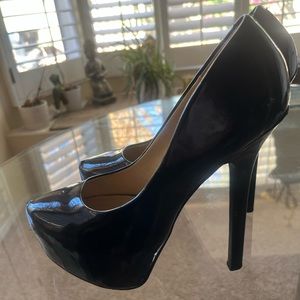 Black patent platform heels